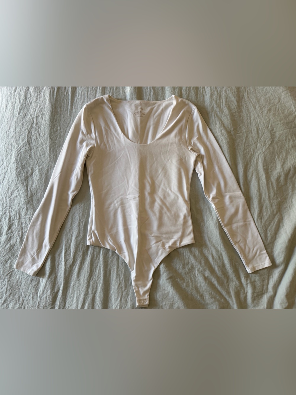 Nuuds White Long Sleeve Scoop Neck Bodysuit